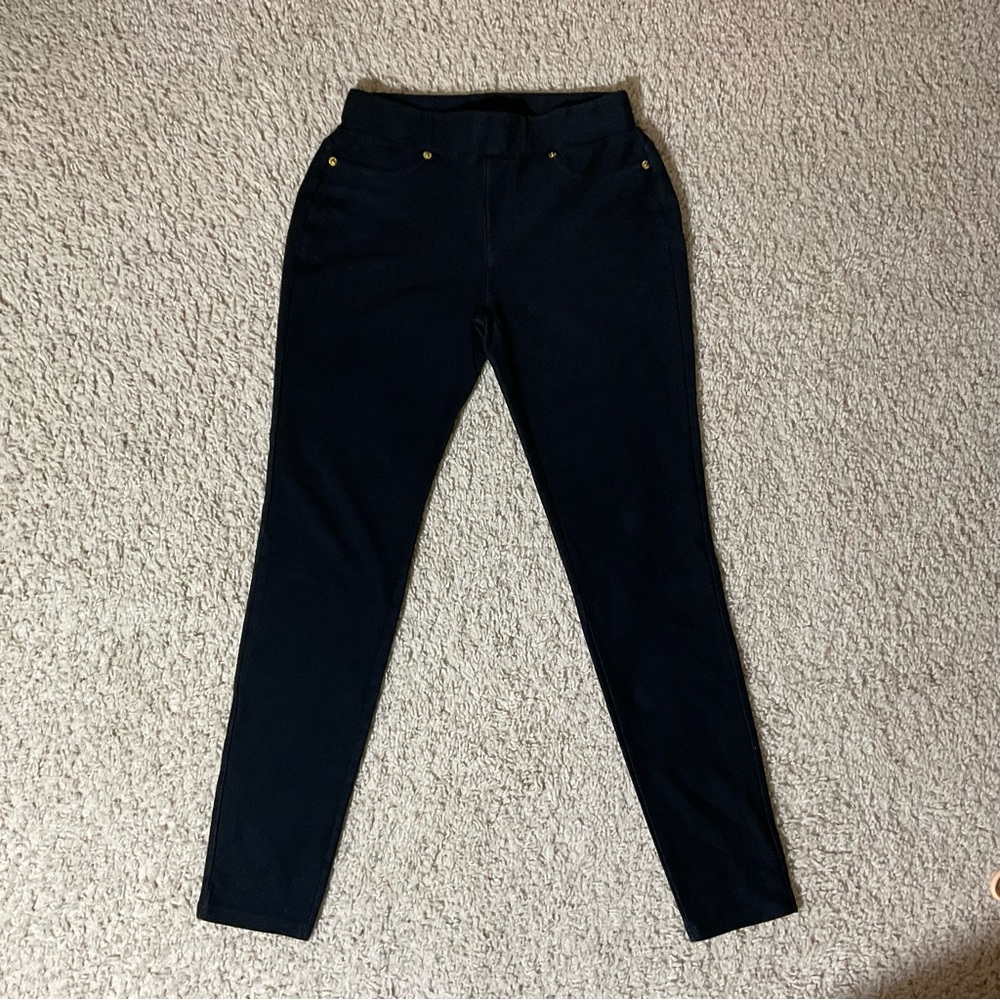 MICHAEL KORS Black Dress Stretch Pant with Gold MK Logo Hardware Size Small